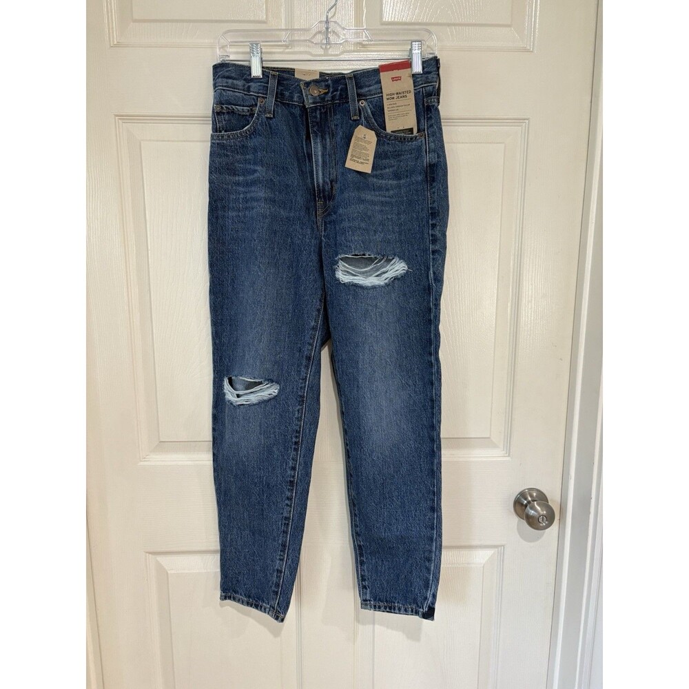 LEVI'S NEW High Waisted Mom Jeans 27"W x 27” Distressed Blue High Rise Denim